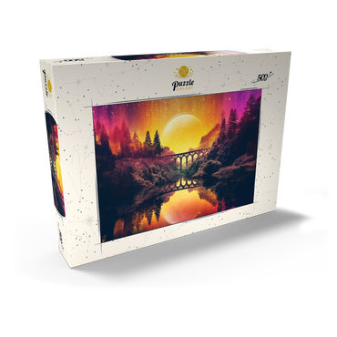 Darstellung des Puzzle Motivs Surreal Bridge Over River with Giant Golden Moon 500 Puzzle Schachtel Ansicht2