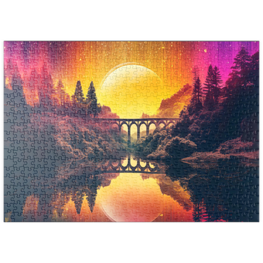 Darstellung des Puzzle Motivs puzzleplate Surreal Bridge Over River with Giant Golden Moon 500 Puzzle