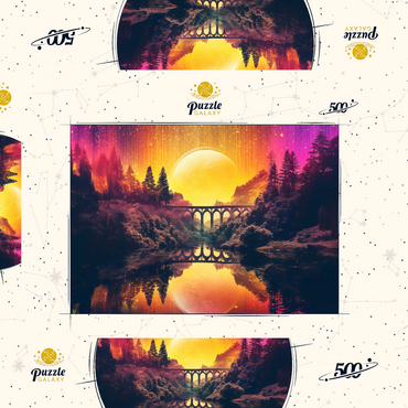 Darstellung des Puzzle Motivs Surreal Bridge Over River with Giant Golden Moon 500 Puzzle Schachtel 3D Modell
