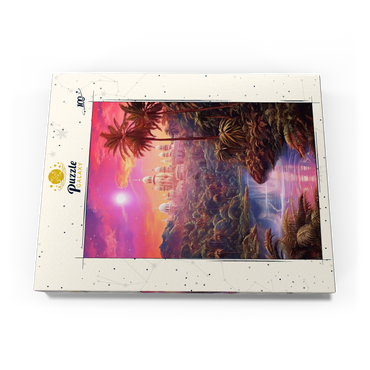 Darstellung des Puzzle Motivs Majestic Palace in Lush Jungle Under a Mystic Moon 100 Puzzle Schachtel Ansicht3