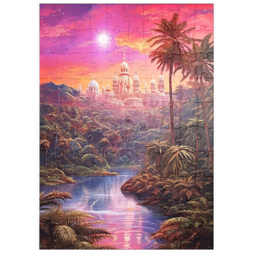 Darstellung des Puzzle Motivs puzzleplate Majestic Palace in Lush Jungle Under a Mystic Moon 100 Puzzle