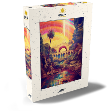 Darstellung des Puzzle Motivs Enchanted Jungle Bridge with Radiant Rainbow Sky 1000 Puzzle Schachtel Ansicht2