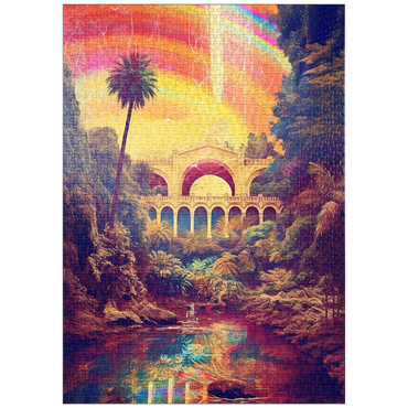 Darstellung des Puzzle Motivs puzzleplate Enchanted Jungle Bridge with Radiant Rainbow Sky 1000 Puzzle