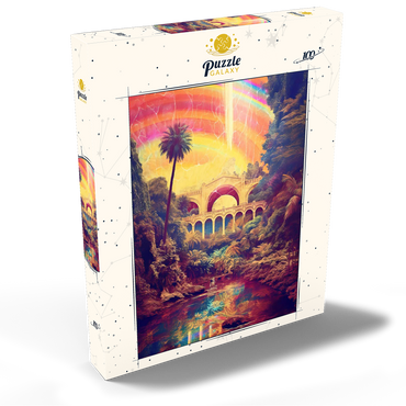 Darstellung des Puzzle Motivs Enchanted Jungle Bridge with Radiant Rainbow Sky 100 Puzzle Schachtel Ansicht2