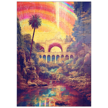 Darstellung des Puzzle Motivs puzzleplate Enchanted Jungle Bridge with Radiant Rainbow Sky 100 Puzzle