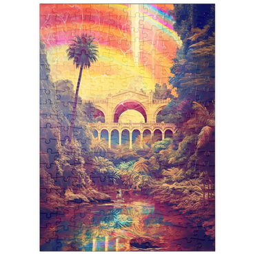Darstellung des Puzzle Motivs puzzleplate Enchanted Jungle Bridge with Radiant Rainbow Sky 200 Puzzle