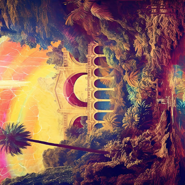 Darstellung des Puzzle Motivs Enchanted Jungle Bridge with Radiant Rainbow Sky 200 Puzzle 3D Modell