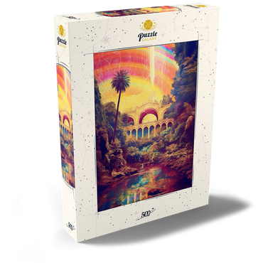 Darstellung des Puzzle Motivs Enchanted Jungle Bridge with Radiant Rainbow Sky 500 Puzzle Schachtel Ansicht2