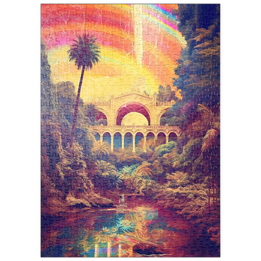 Darstellung des Puzzle Motivs puzzleplate Enchanted Jungle Bridge with Radiant Rainbow Sky 500 Puzzle