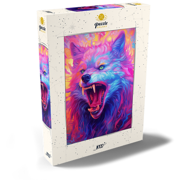 Darstellung des Puzzle Motivs Fierce Multicolored Wolf with Fiery Expression 1000 Puzzle Schachtel Ansicht2