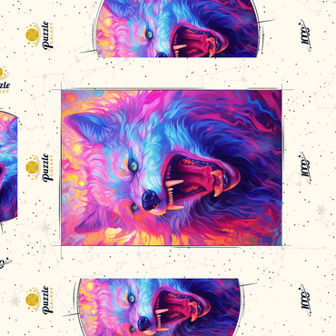 Darstellung des Puzzle Motivs Fierce Multicolored Wolf with Fiery Expression 1000 Puzzle Schachtel 3D Modell