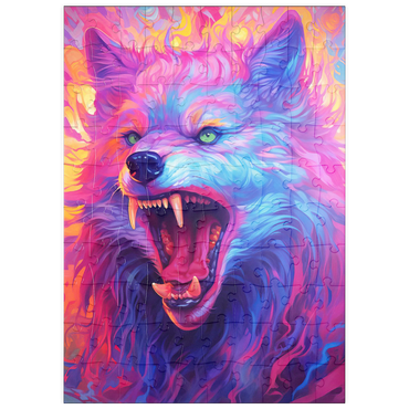 Darstellung des Puzzle Motivs puzzleplate Fierce Multicolored Wolf with Fiery Expression 100 Puzzle
