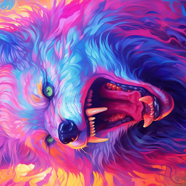 Darstellung des Puzzle Motivs Fierce Multicolored Wolf with Fiery Expression 100 Puzzle 3D Modell
