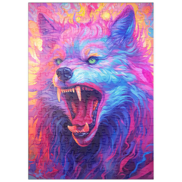 Darstellung des Puzzle Motivs puzzleplate Fierce Multicolored Wolf with Fiery Expression 200 Puzzle