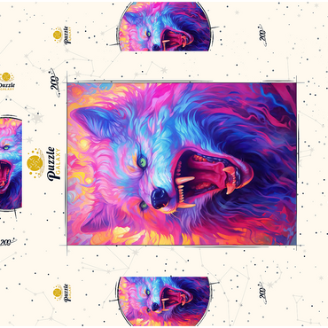 Darstellung des Puzzle Motivs Fierce Multicolored Wolf with Fiery Expression 200 Puzzle Schachtel 3D Modell