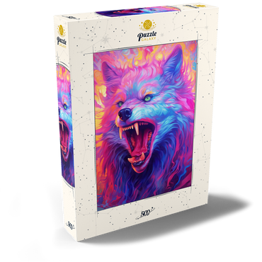 Darstellung des Puzzle Motivs Fierce Multicolored Wolf with Fiery Expression 500 Puzzle Schachtel Ansicht2