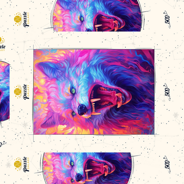 Darstellung des Puzzle Motivs Fierce Multicolored Wolf with Fiery Expression 500 Puzzle Schachtel 3D Modell