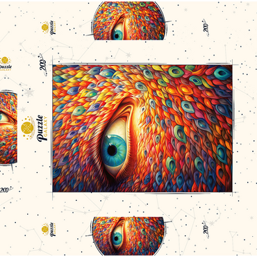 Darstellung des Puzzle Motivs Surreal Eye with Vivid Feather-Like Patterns 200 Puzzle Schachtel 3D Modell