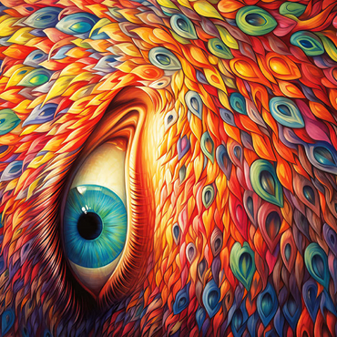 Darstellung des Puzzle Motivs Surreal Eye with Vivid Feather-Like Patterns 500 Puzzle 3D Modell
