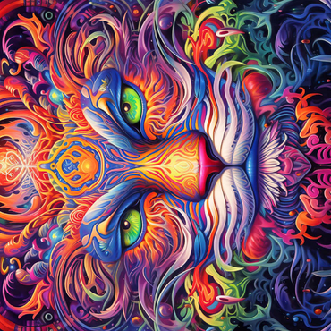 Darstellung des Puzzle Motivs Mystical Psychedelic Cat 100 Puzzle 3D Modell