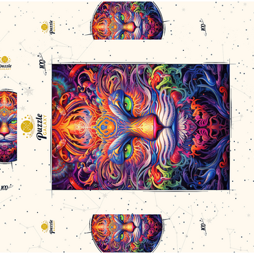 Darstellung des Puzzle Motivs Mystical Psychedelic Cat 100 Puzzle Schachtel 3D Modell