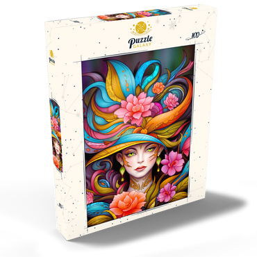 Darstellung des Puzzle Motivs Vibrant Floral Lady with Exotic Elegance 100 Puzzle Schachtel Ansicht2