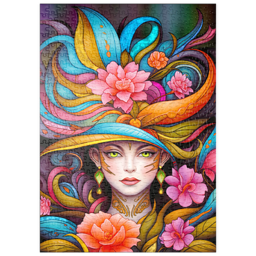 Darstellung des Puzzle Motivs puzzleplate Vibrant Floral Lady with Exotic Elegance 500 Puzzle