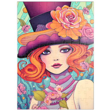 Darstellung des Puzzle Motivs puzzleplate Whimsical Redhead in Floral Top Hat 100 Puzzle