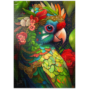 Darstellung des Puzzle Motivs puzzleplate Colorful Tropical Parrot with Floral Crown 1000 Puzzle