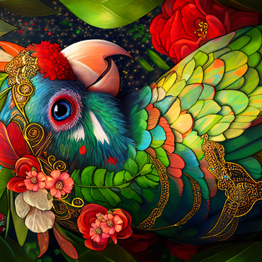Darstellung des Puzzle Motivs Colorful Tropical Parrot with Floral Crown 1000 Puzzle 3D Modell