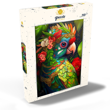 Darstellung des Puzzle Motivs Colorful Tropical Parrot with Floral Crown 200 Puzzle Schachtel Ansicht2
