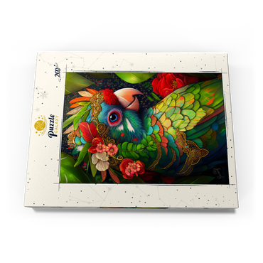 Darstellung des Puzzle Motivs Colorful Tropical Parrot with Floral Crown 200 Puzzle Schachtel Ansicht3