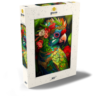 Darstellung des Puzzle Motivs Colorful Tropical Parrot with Floral Crown 500 Puzzle Schachtel Ansicht2