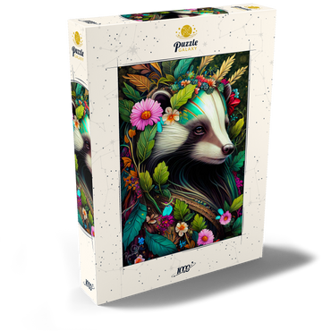 Darstellung des Puzzle Motivs Floral Crowned Badger in Enchanted Forest 1000 Puzzle Schachtel Ansicht2