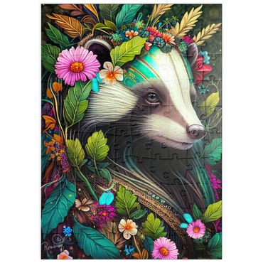 Darstellung des Puzzle Motivs puzzleplate Floral Crowned Badger in Enchanted Forest 100 Puzzle