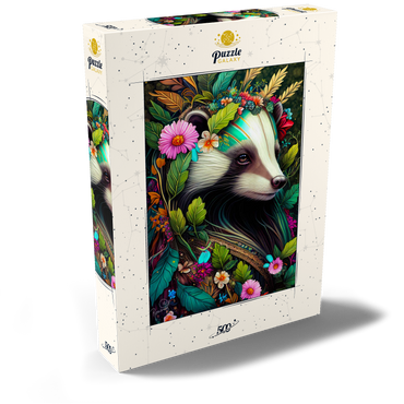 Darstellung des Puzzle Motivs Floral Crowned Badger in Enchanted Forest 500 Puzzle Schachtel Ansicht2