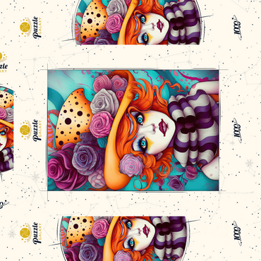 Darstellung des Puzzle Motivs Whimsical Portrait of a Woman with Orange Hair and Floral Hat 1000 Puzzle Schachtel 3D Modell