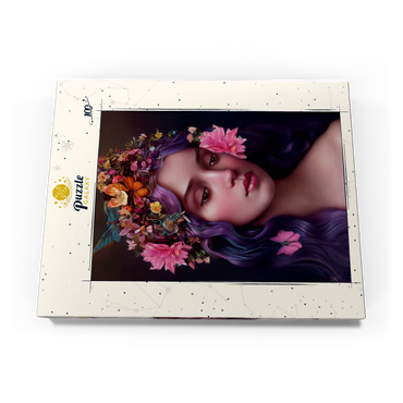 Darstellung des Puzzle Motivs Ethereal Woman with Floral Crown and Violet Hair 100 Puzzle Schachtel Ansicht3