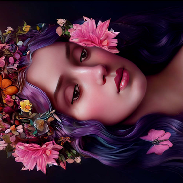 Darstellung des Puzzle Motivs Ethereal Woman with Floral Crown and Violet Hair 100 Puzzle 3D Modell