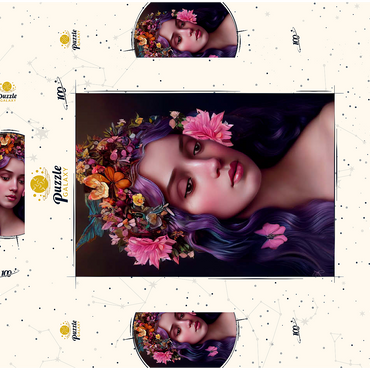 Darstellung des Puzzle Motivs Ethereal Woman with Floral Crown and Violet Hair 100 Puzzle Schachtel 3D Modell