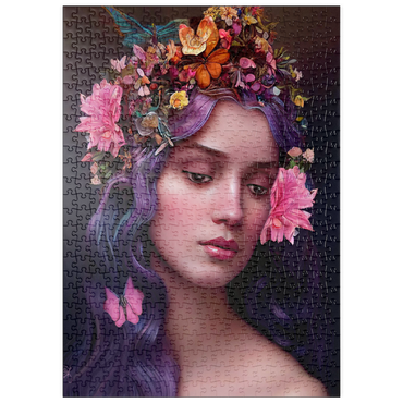 Darstellung des Puzzle Motivs puzzleplate Ethereal Woman with Floral Crown and Violet Hair 500 Puzzle