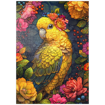 Darstellung des Puzzle Motivs puzzleplate Golden Parrot with Tropical Blooms 1000 Puzzle