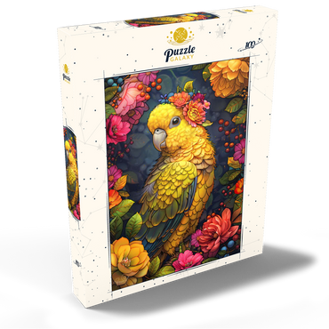 Darstellung des Puzzle Motivs Golden Parrot with Tropical Blooms 100 Puzzle Schachtel Ansicht2