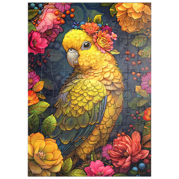 Darstellung des Puzzle Motivs puzzleplate Golden Parrot with Tropical Blooms 100 Puzzle