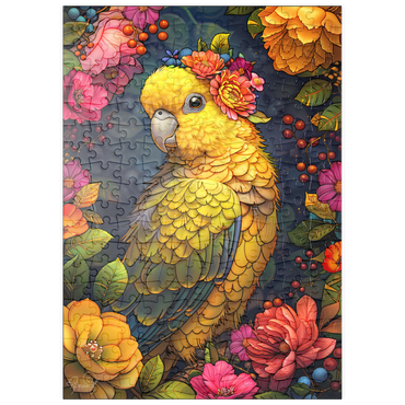 Darstellung des Puzzle Motivs puzzleplate Golden Parrot with Tropical Blooms 200 Puzzle