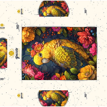 Darstellung des Puzzle Motivs Golden Parrot with Tropical Blooms 200 Puzzle Schachtel 3D Modell
