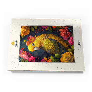 Darstellung des Puzzle Motivs Golden Parrot with Tropical Blooms 500 Puzzle Schachtel Ansicht3
