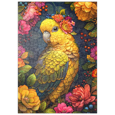 Darstellung des Puzzle Motivs puzzleplate Golden Parrot with Tropical Blooms 500 Puzzle