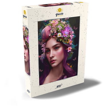 Darstellung des Puzzle Motivs Elegant Woman with Floral Crown and Butterfly Accents 1000 Puzzle Schachtel Ansicht2