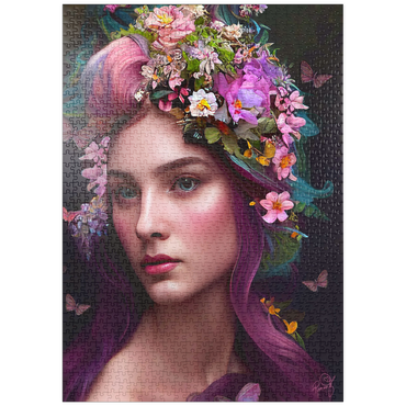 Darstellung des Puzzle Motivs puzzleplate Elegant Woman with Floral Crown and Butterfly Accents 1000 Puzzle